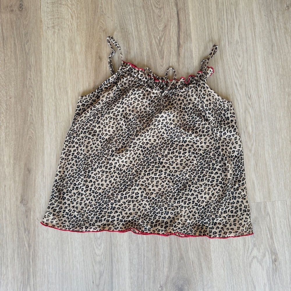 Vintage Cheetah Blouse with Red Trim